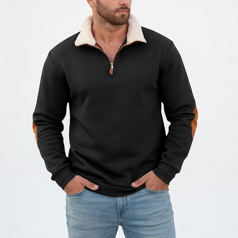 Standing Collar Half-Zip Pullover for Men, Plus Size