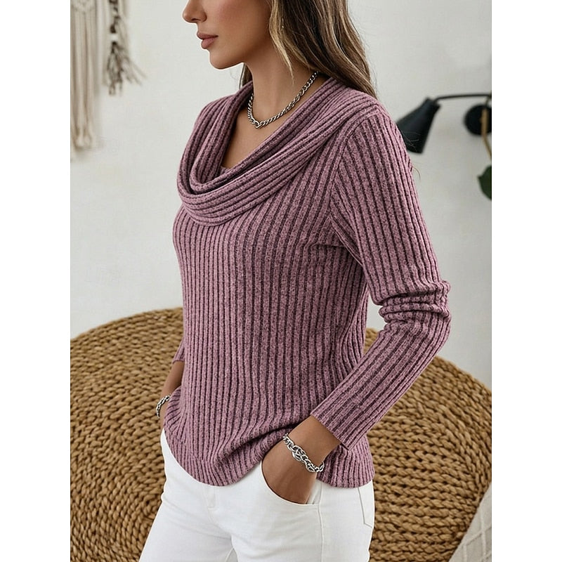 Cowl-Neck Ribbed Top for Women, Plus Size
