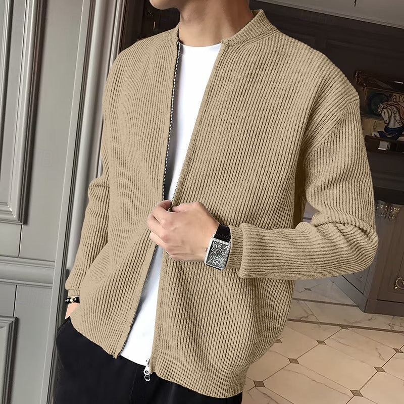 Ribbed Zip-Front Cardigan for Men