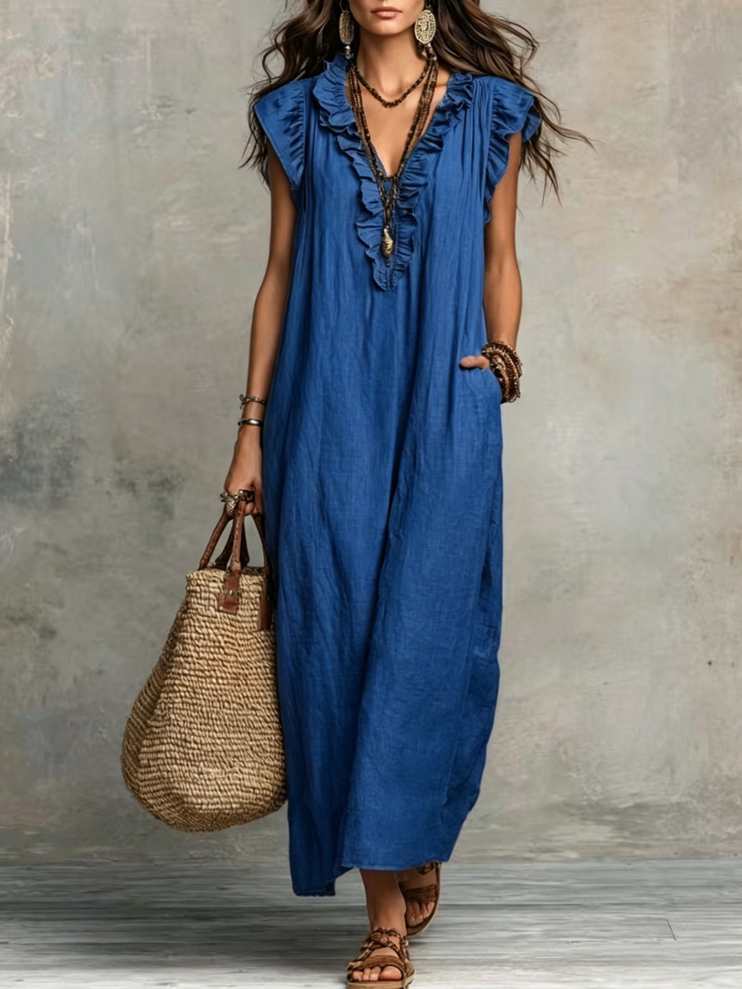 Women's Ruffled Bohemian Maxi Dress