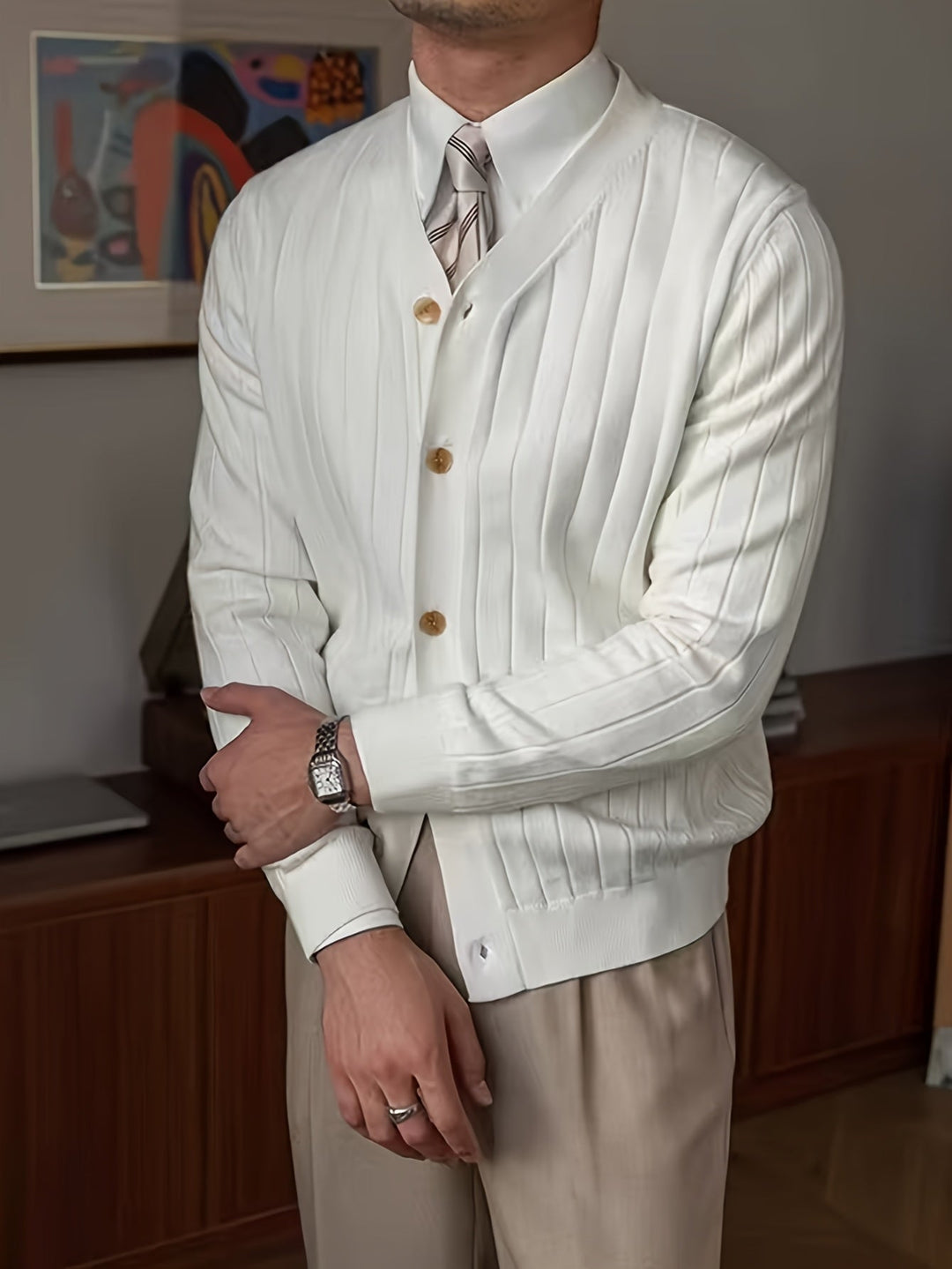 Men's Ribbed Button-Up Cardigan