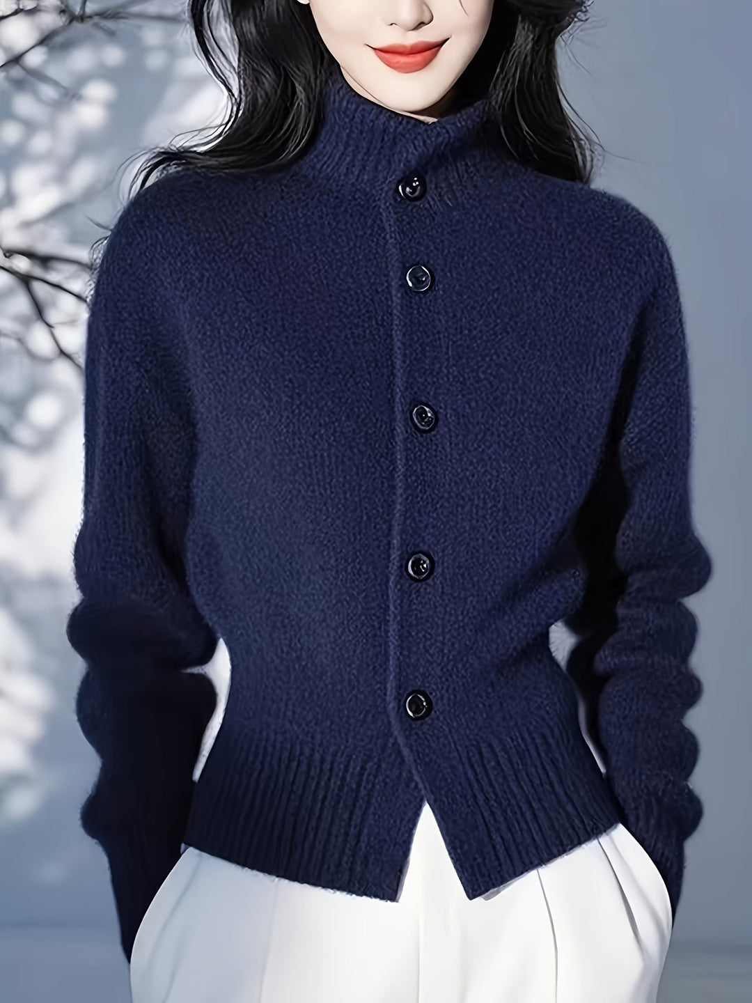High-Neck Button Cardigan for Women