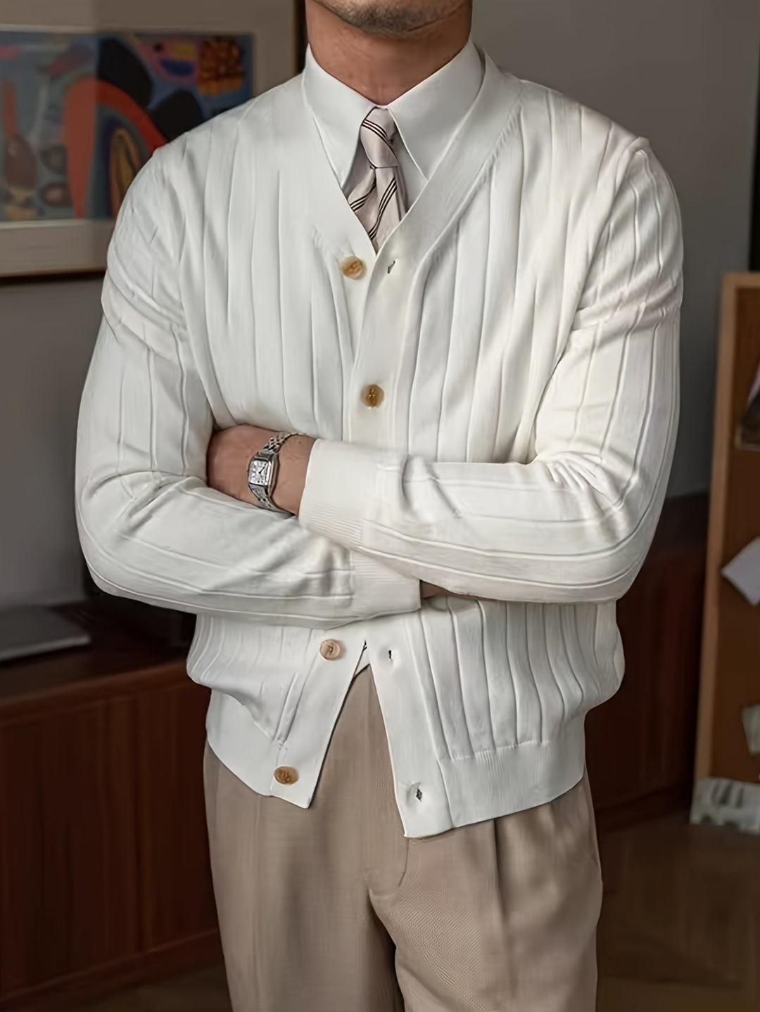 Classic Button-Up Cardigan for Men