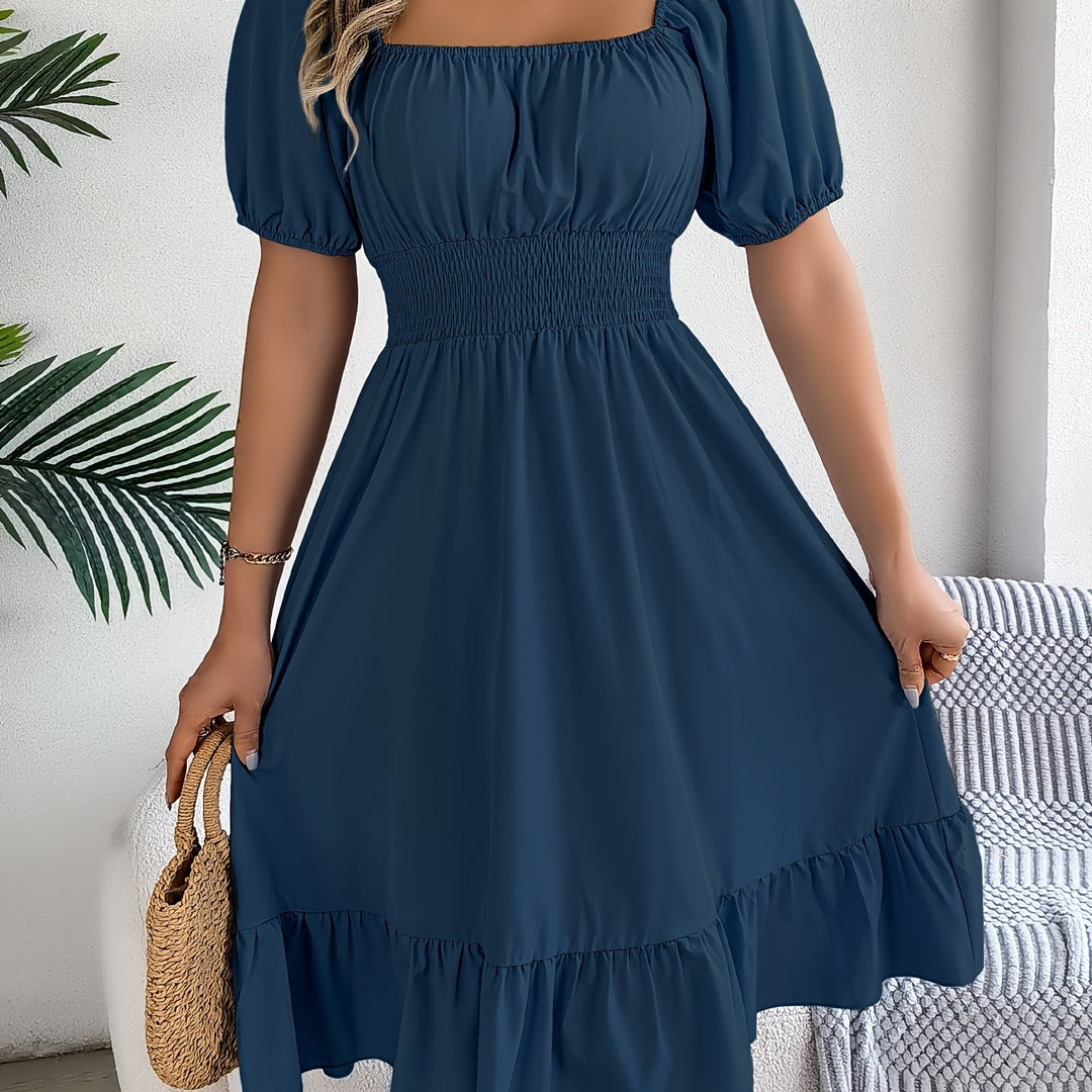 Square Neck Ruffled A-Line Dress for Women