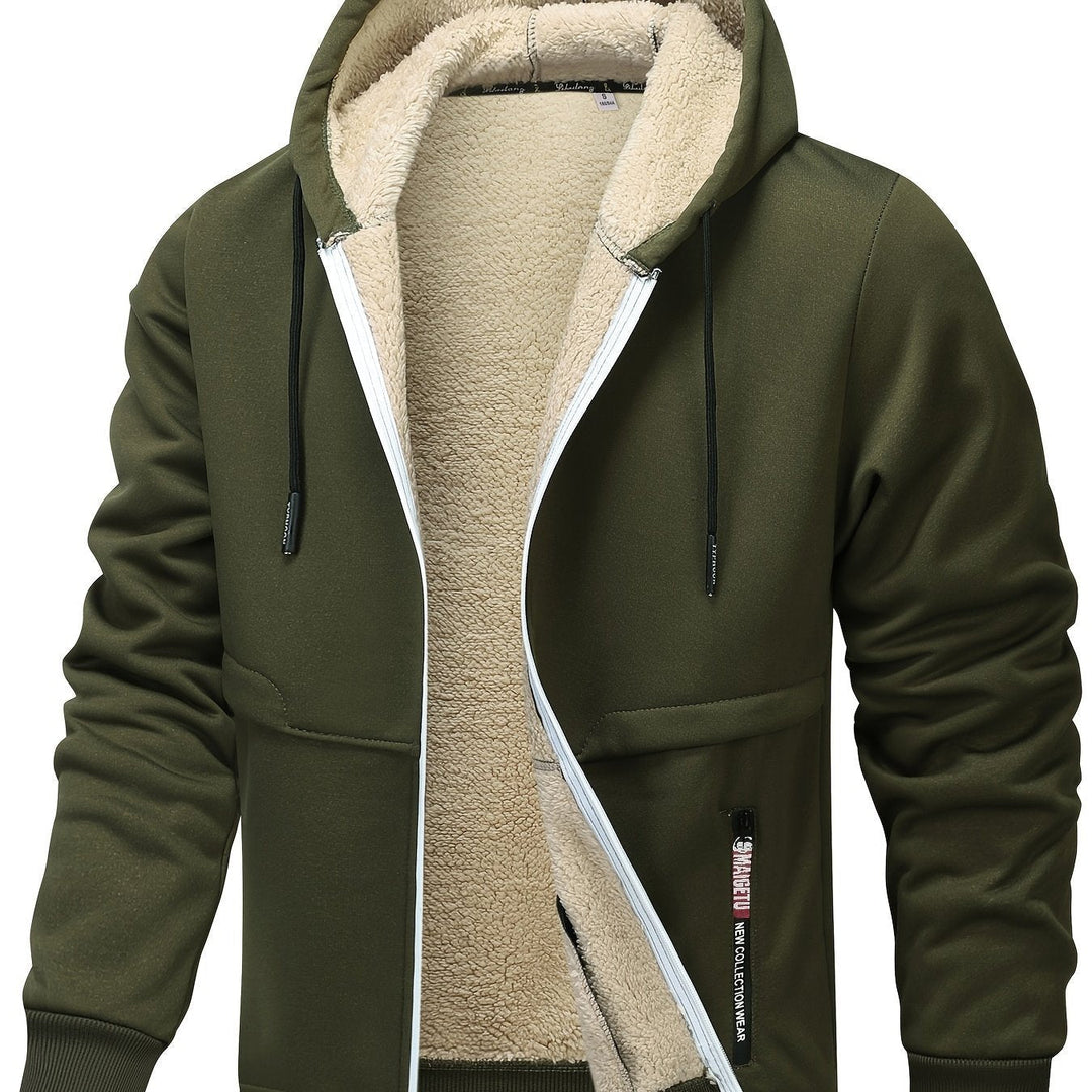 Cozy Hooded Zip-Up Jacket for Men, Plus Size