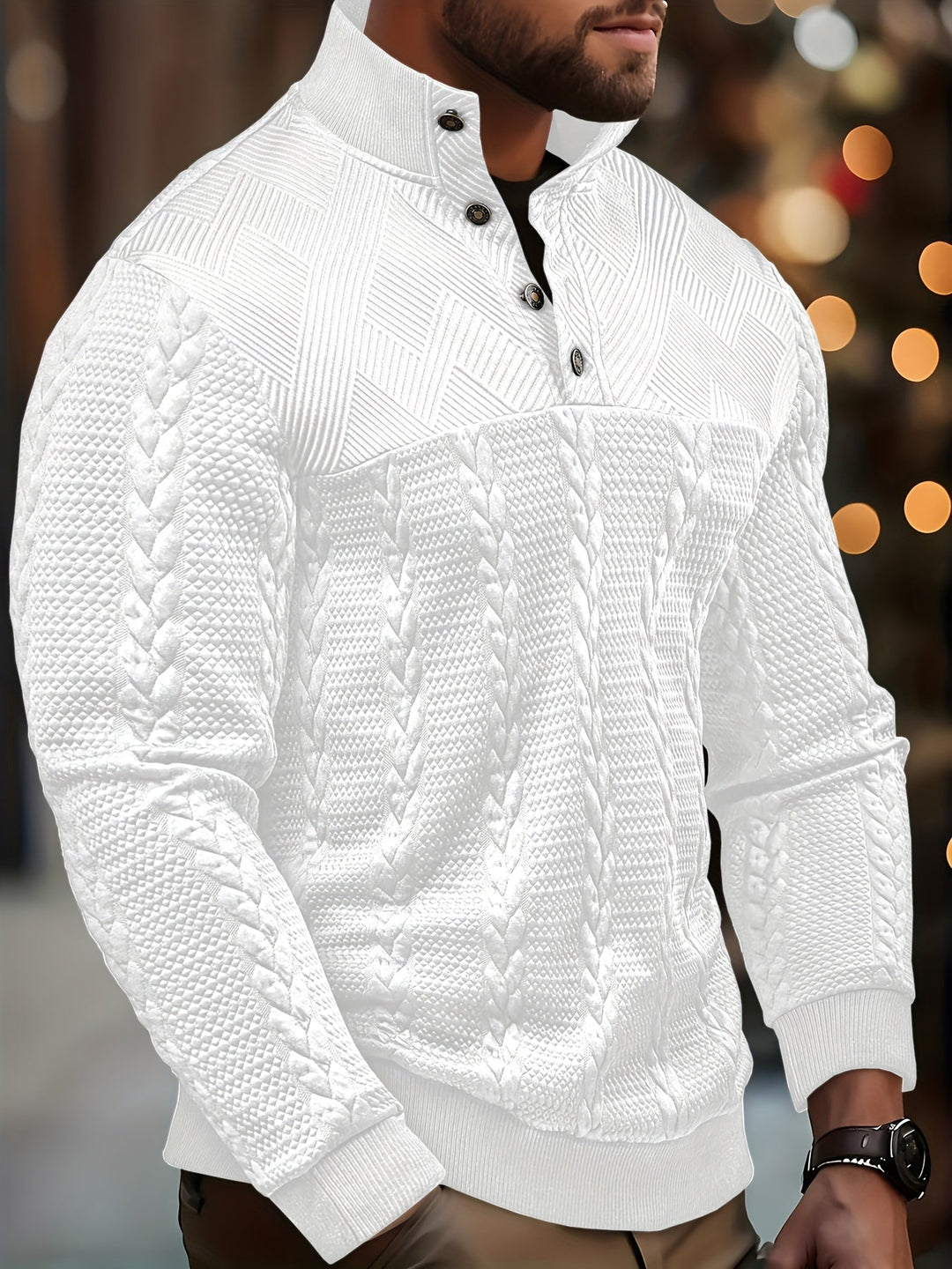 Textured Stand-Collar Pullover for Men
