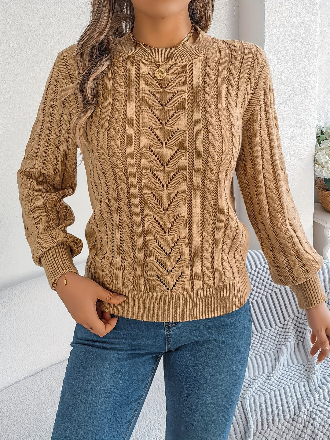 Cable-Knit Textured Sweater for Women