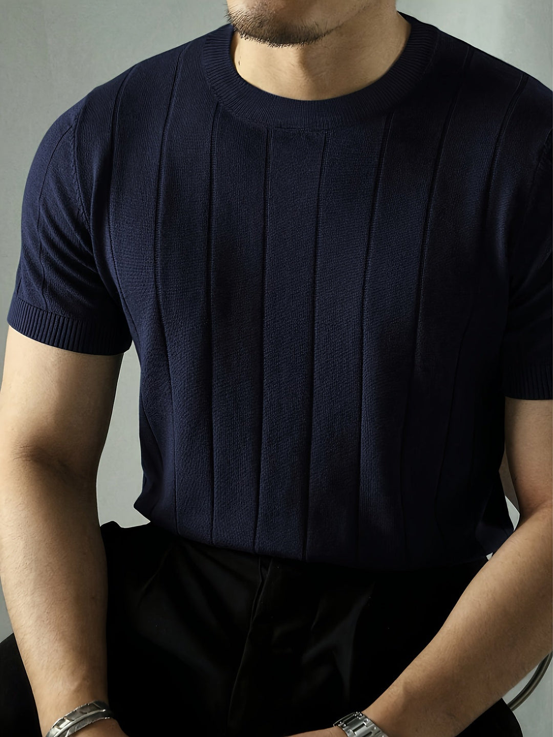 Ribbed Short-Sleeve Knit Top for Men