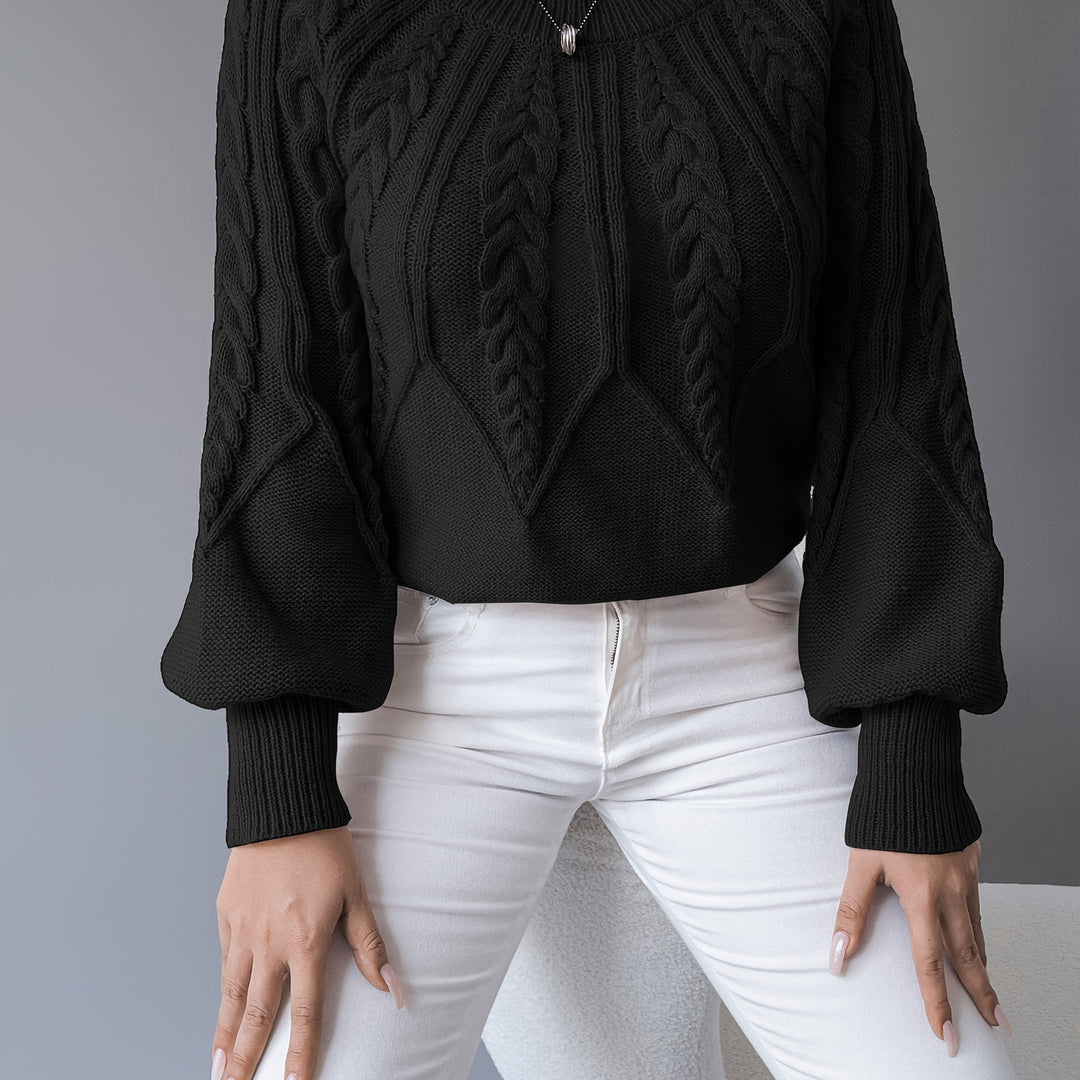 Cable-Knit Lantern Sleeve Sweater for Women