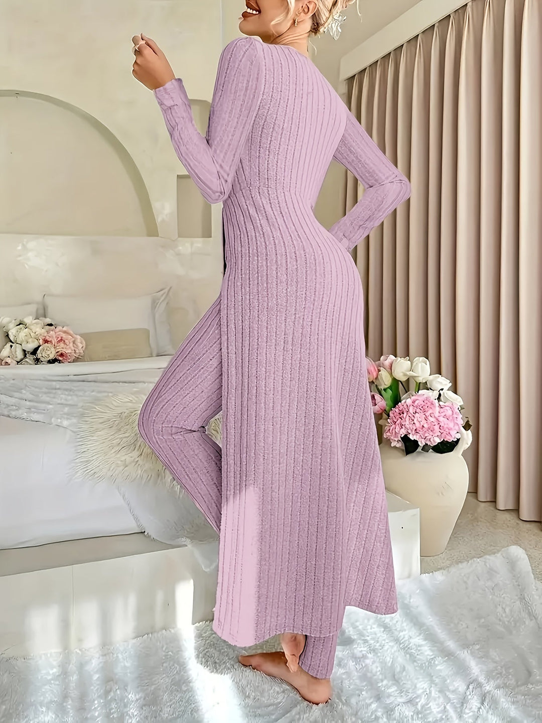 Ribbed Lounge Two-Piece Set for Women