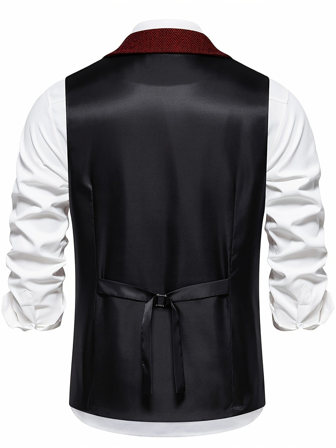 Burgundy Herringbone Single-Breasted Vest for Men