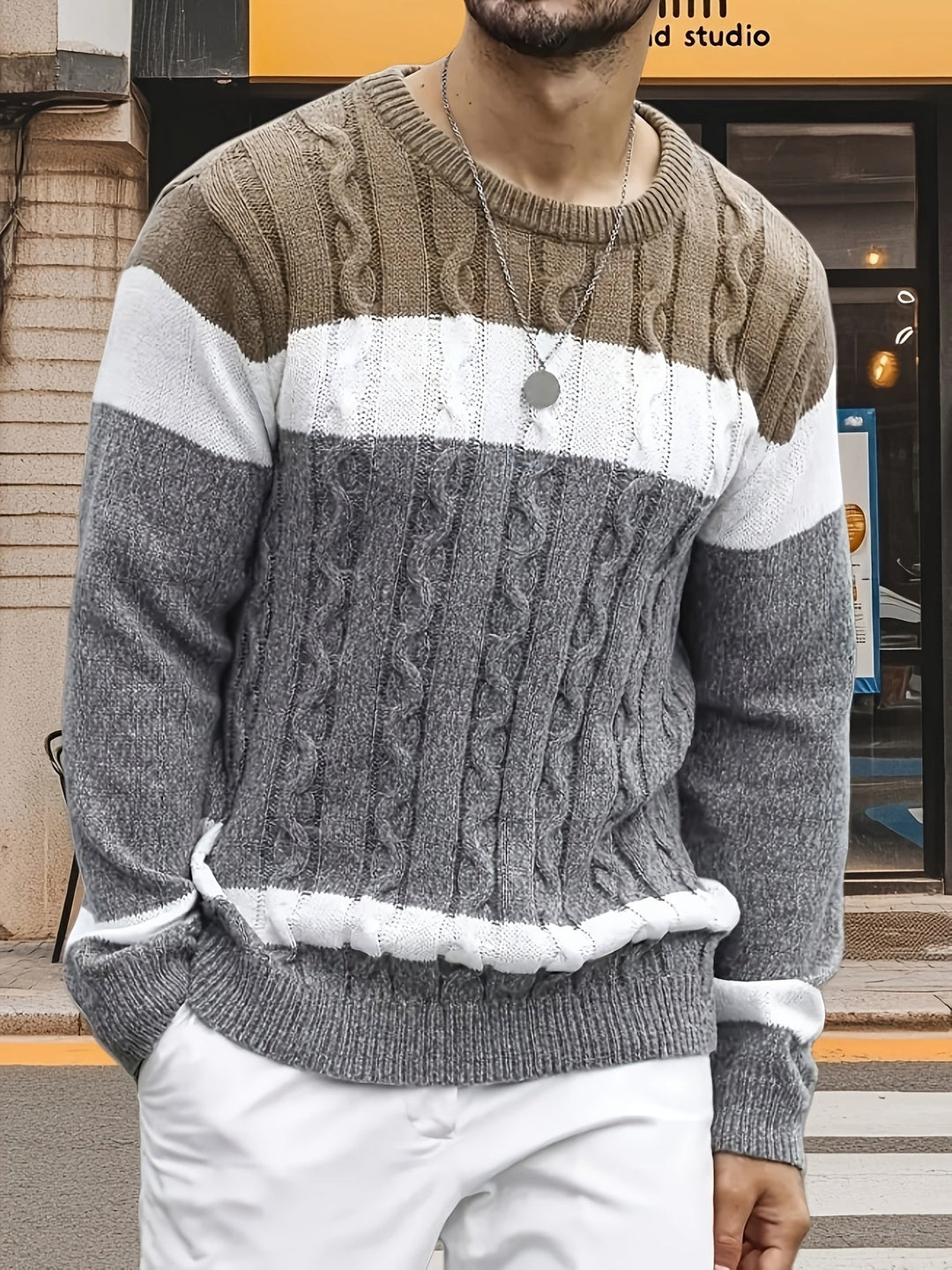 Cable-Knit Pullover for Men, Classic Style