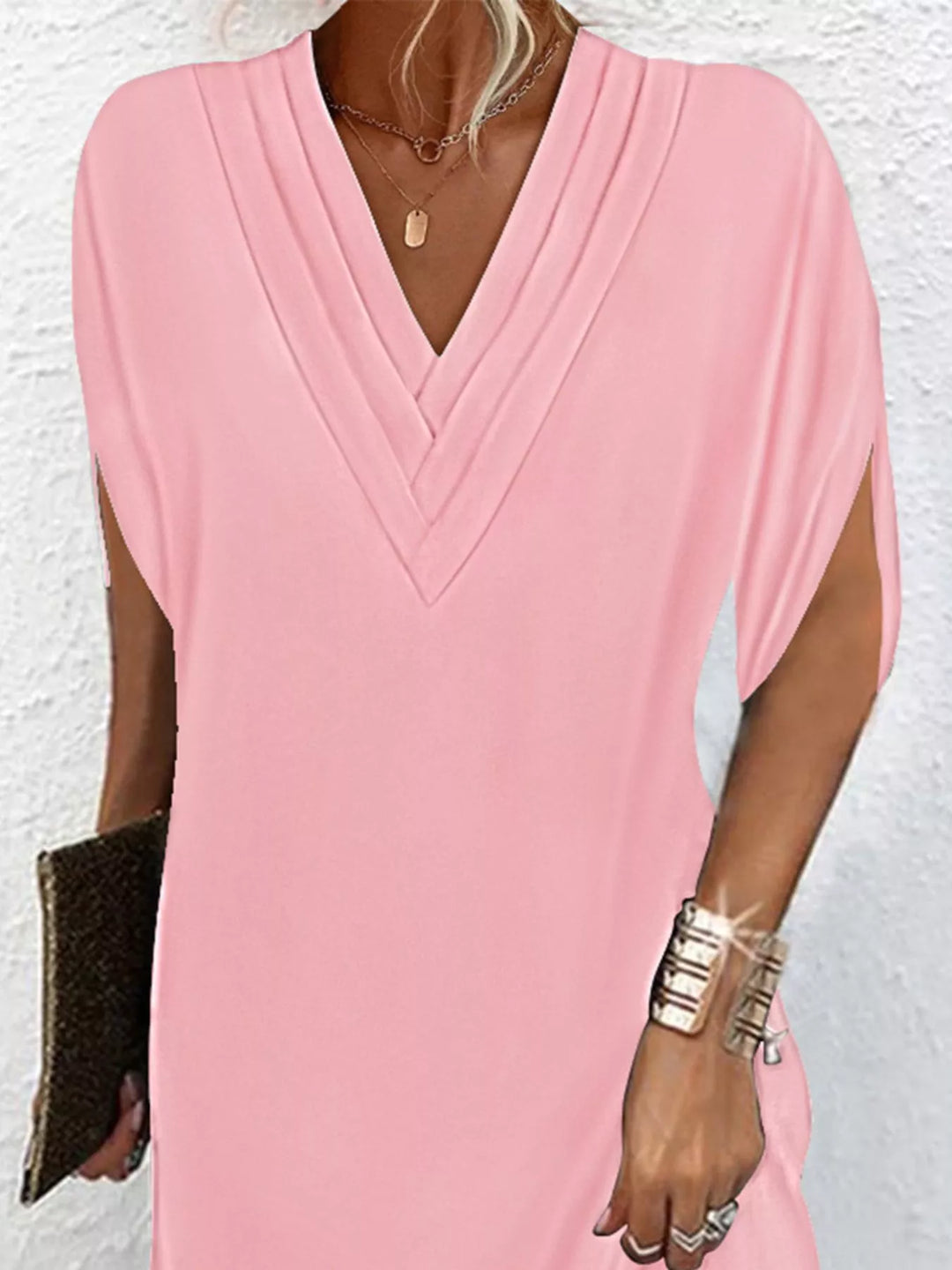 V-Neck Slit Sleeve Mini Dress for Women, Plus Size