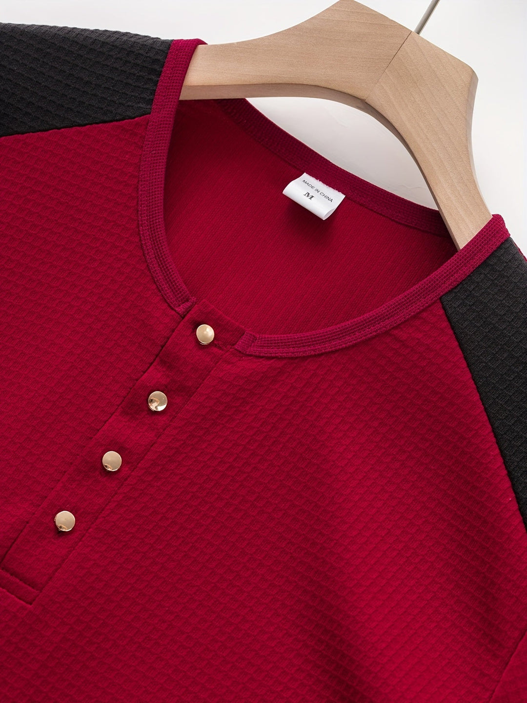 Textured Long-Sleeve Henley for Men, Plus Size
