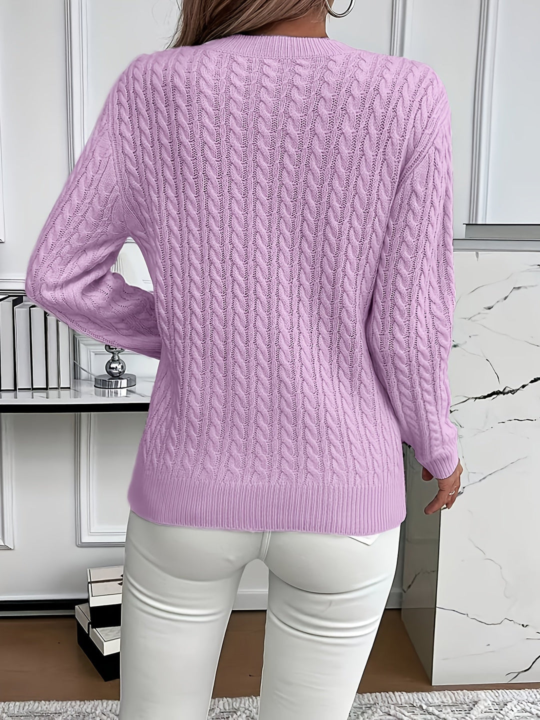 Women's Cable-Knit Round Neck Sweater