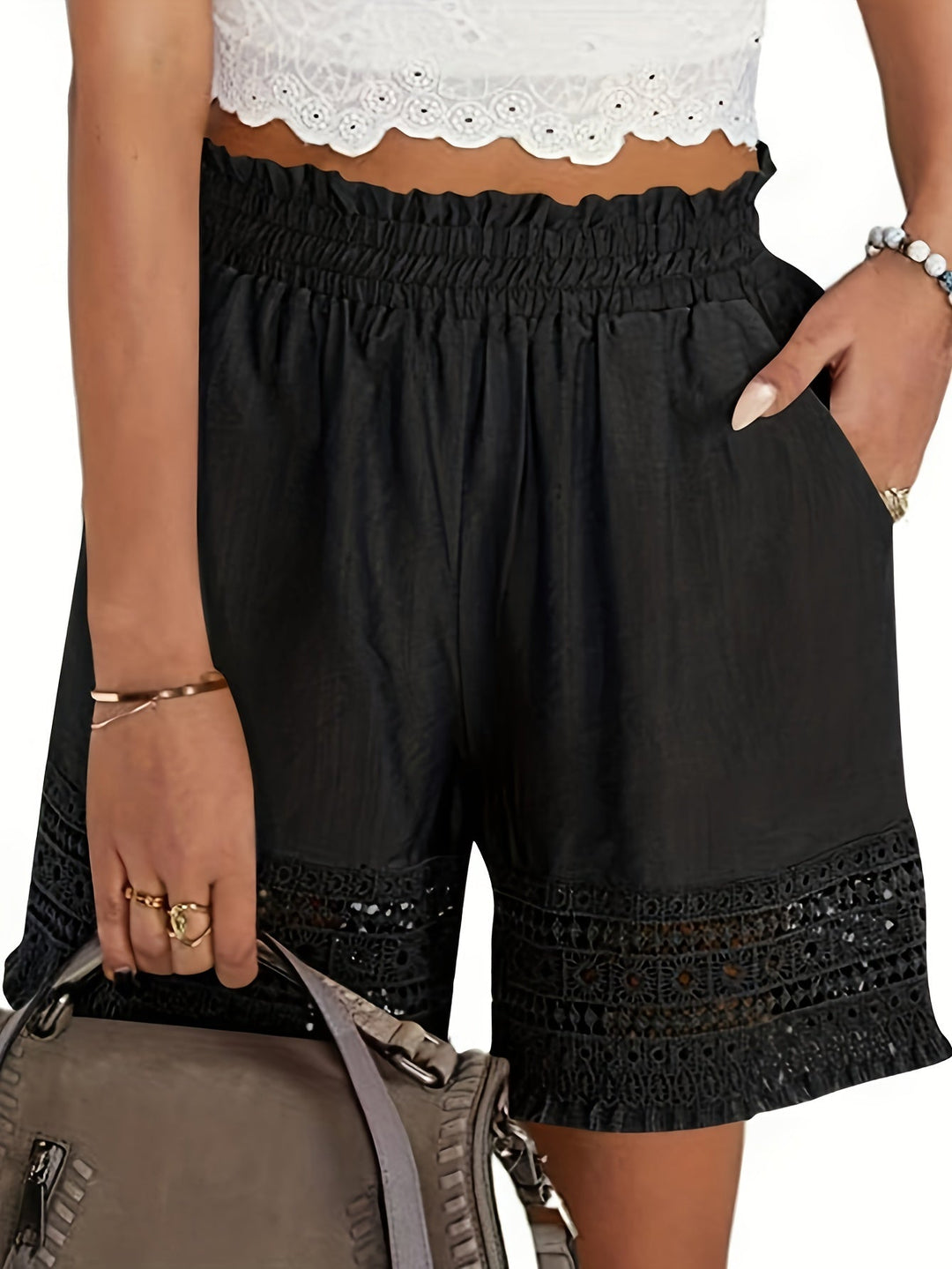 Lace-Trim Paper Bag Shorts for Women
