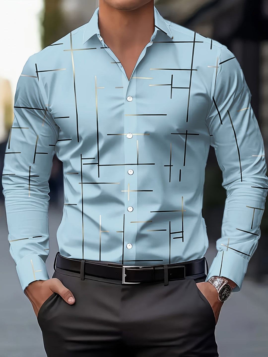 Refined Line-Print Shirt for Men