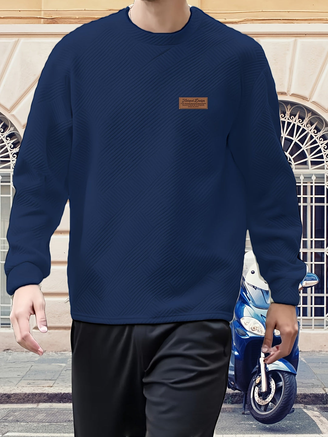 Textured Crew Neck Sweatshirt for Men