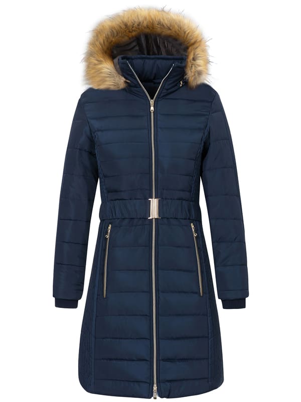 Women's Faux Fur Hooded Warm Quilted Jacket – Dark Blue