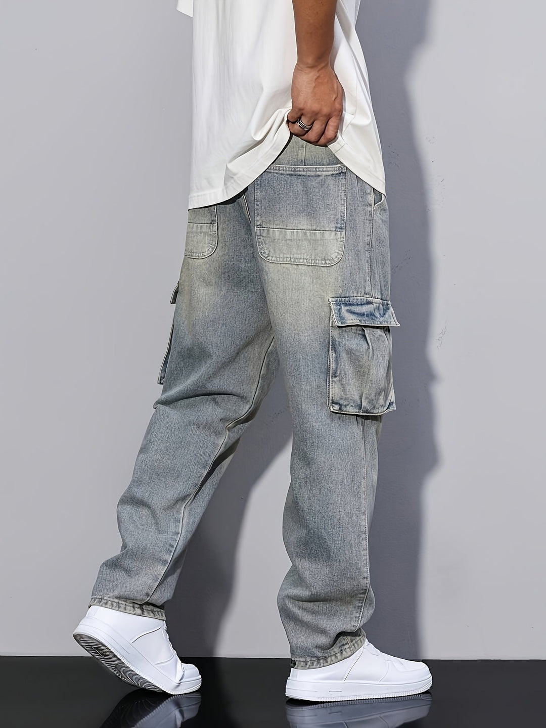 Sea Blue Relaxed Cargo Pants for Men