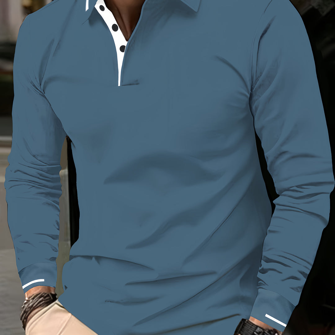 Long-Sleeve Polo Shirt for Men, Refined Style