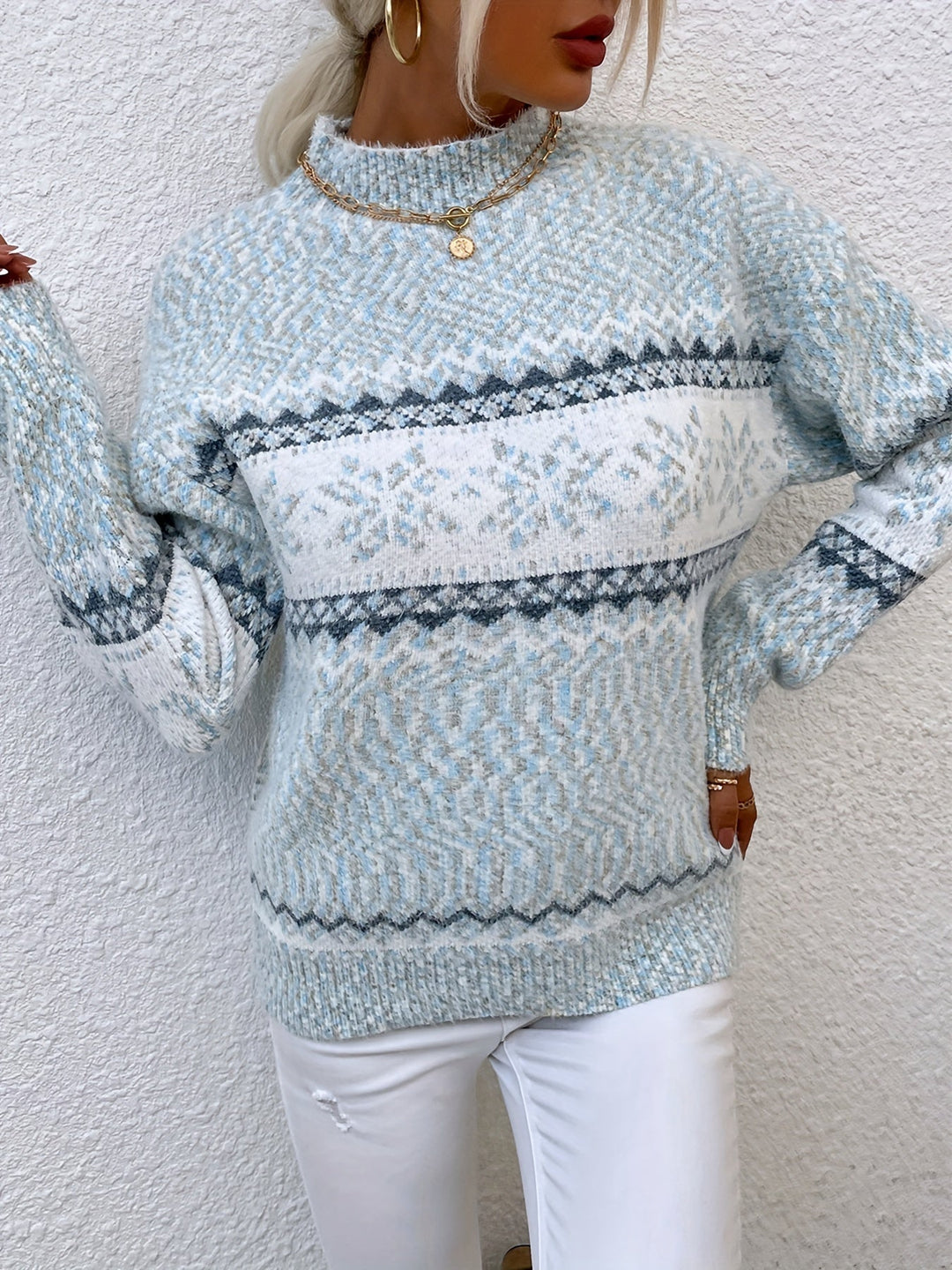 Snowflake Mock-Neck Sweater, Women's Cozy Fit
