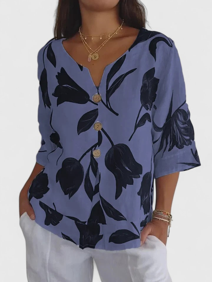 Floral V-Neck Blouse for Women, Relaxed Style