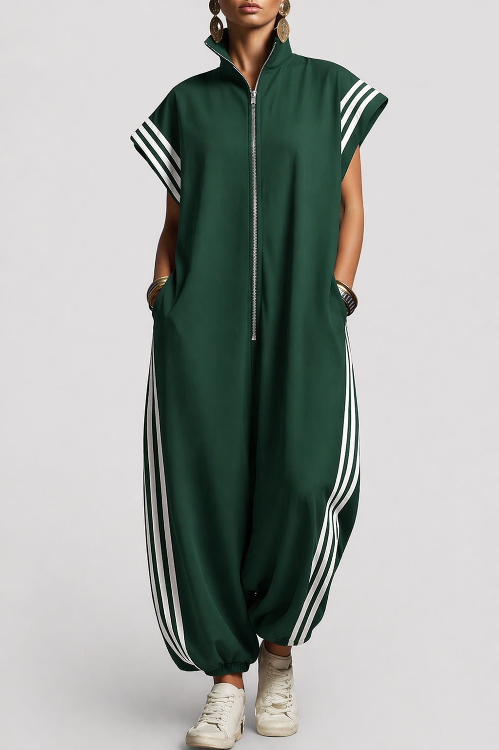 Sleeveless Zip Neck Jumpsuit for Women, Stylish Style