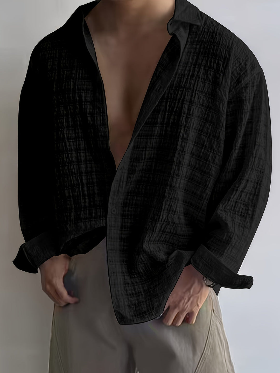 Relaxed Textured Long-Sleeve Shirt for Men