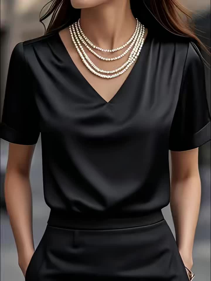 Draped V-Neck Blouse for Women