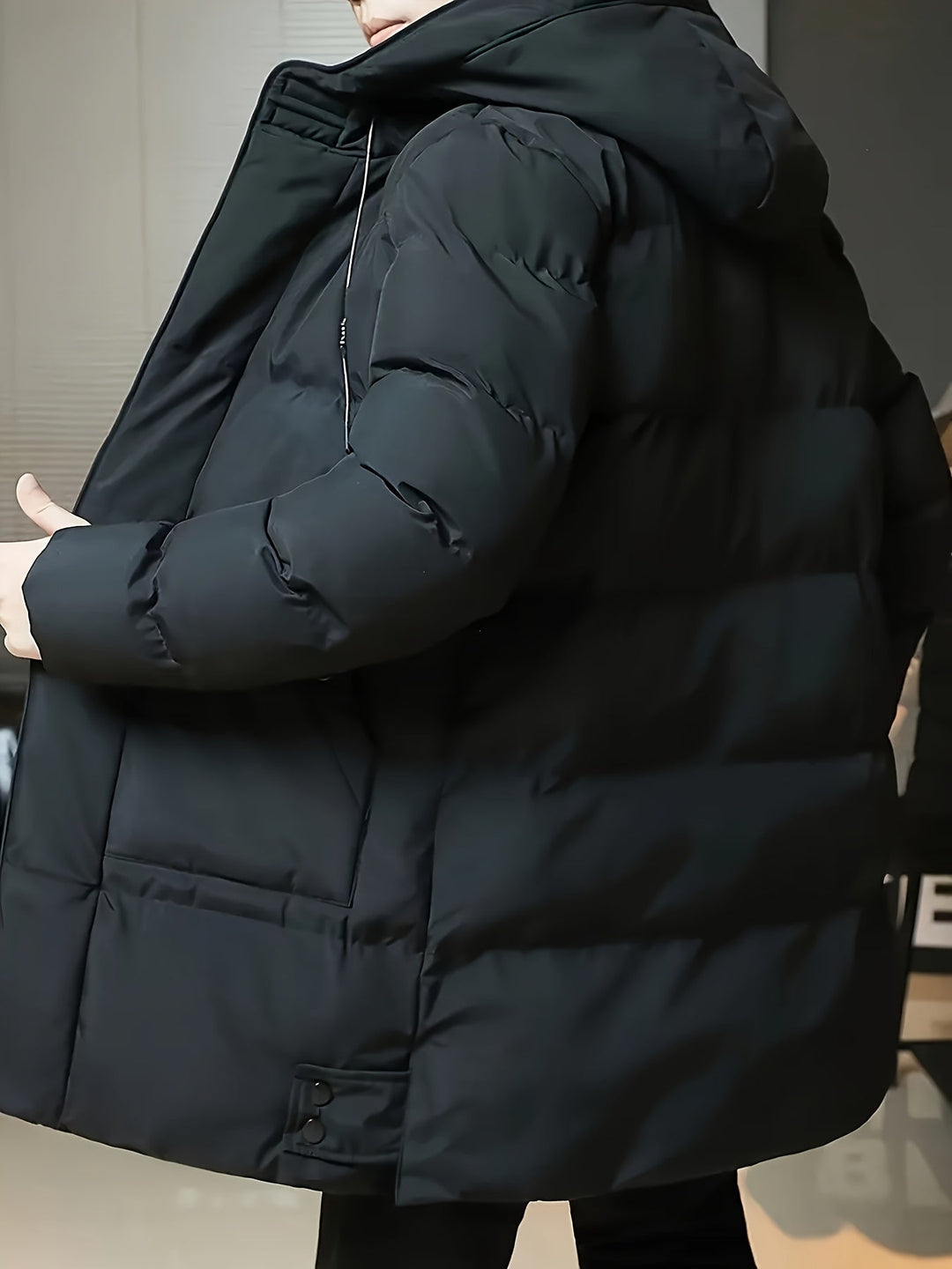 Hooded Longline Puffer Coat for Men, Plus Size