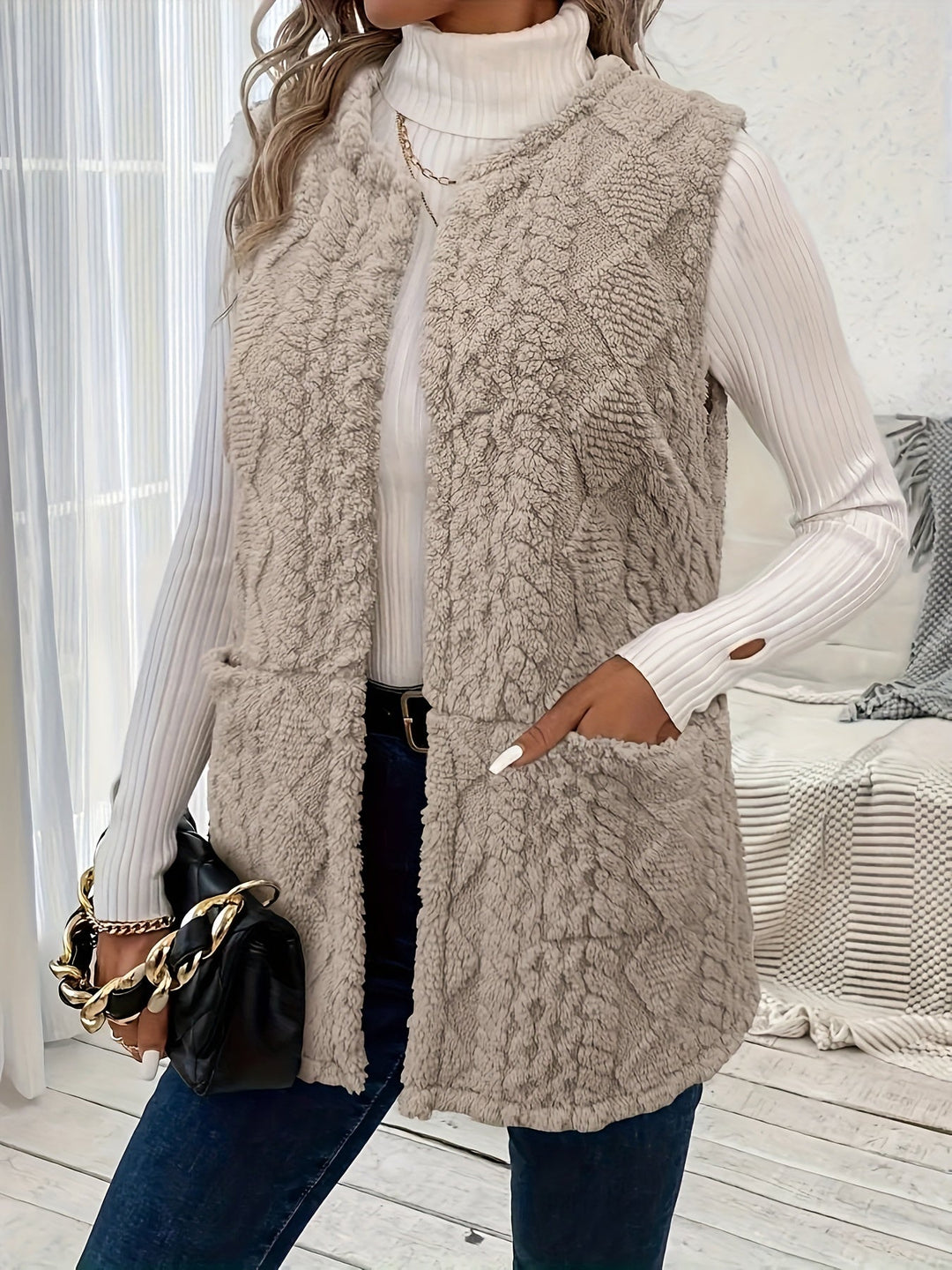 Textured Sleeveless Vest, Women's Cozy Fit