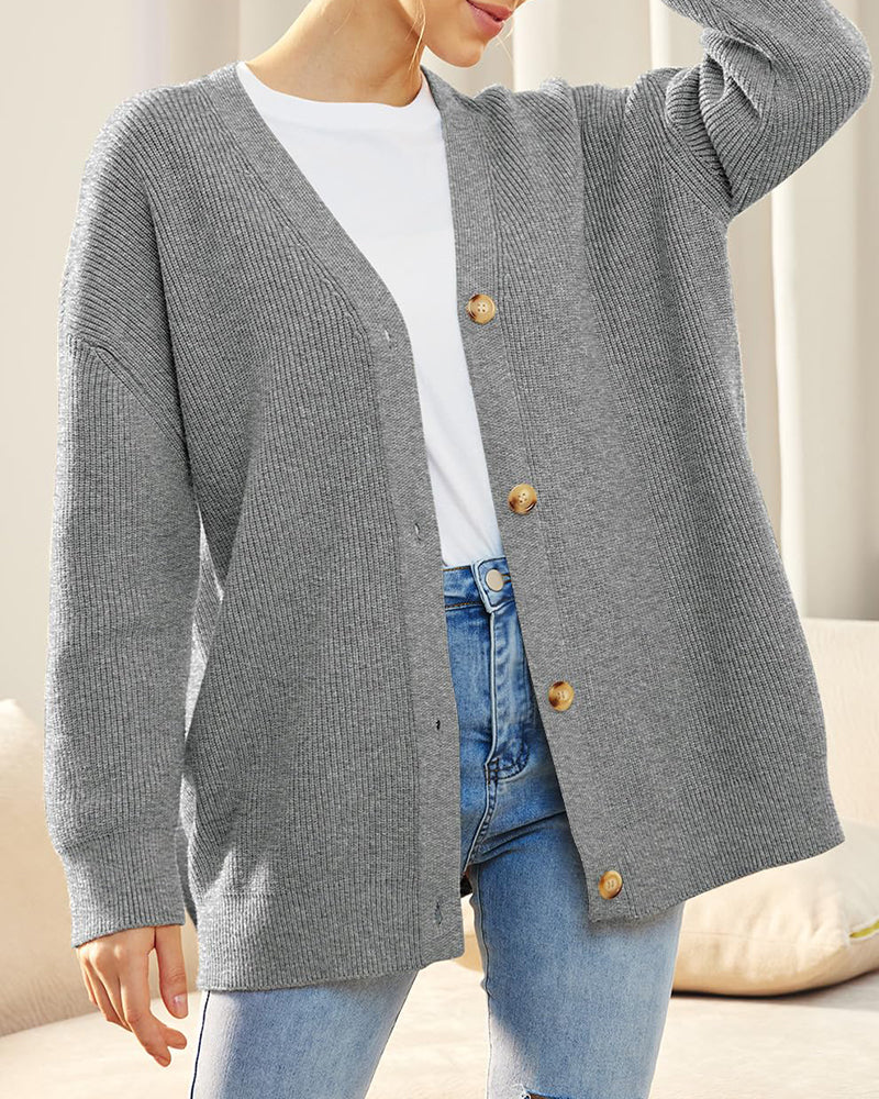 Women's Oversized Open-Front Cotton Blend V-Neck Sweater