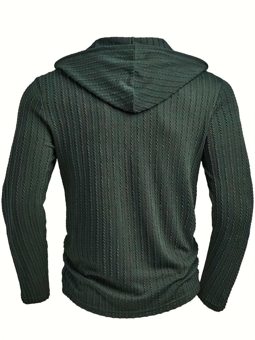 Dark Green Hooded Textured Henley for Men
