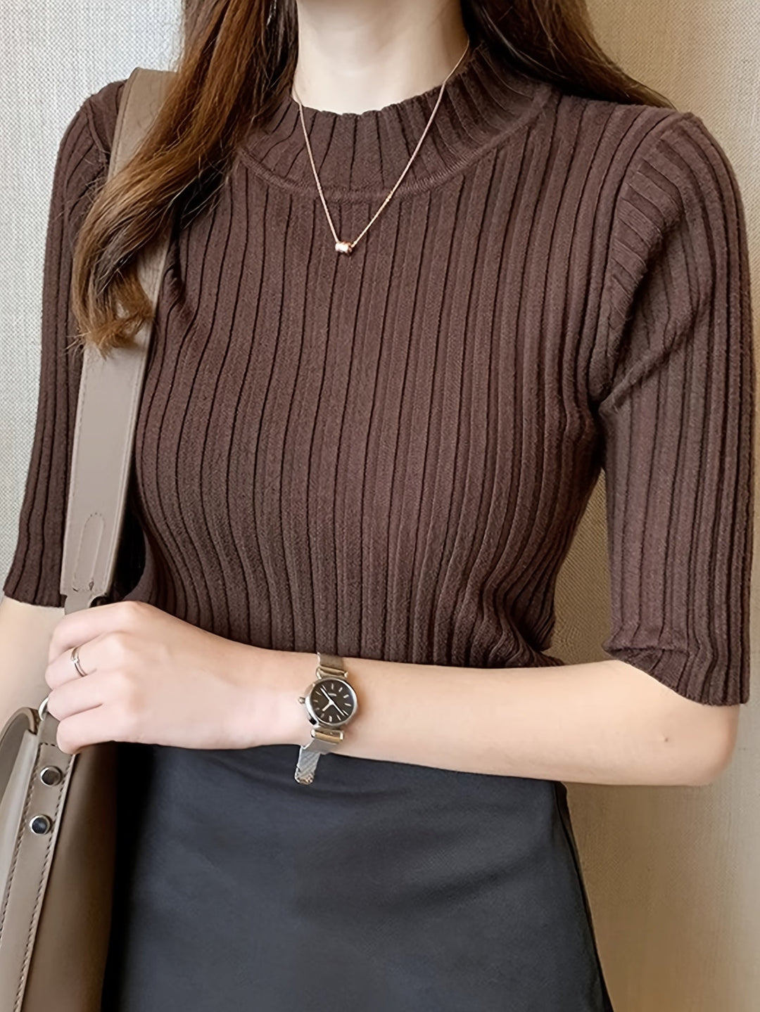 Ribbed Mock-Neck Top for Women