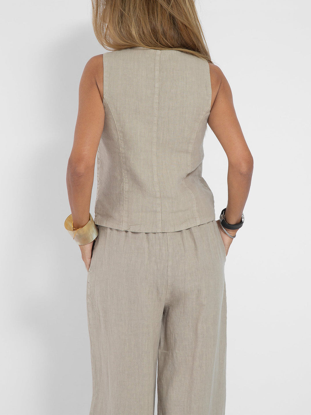 Sleeveless V-Neck Vest & Wide-Leg Pants Set for Women