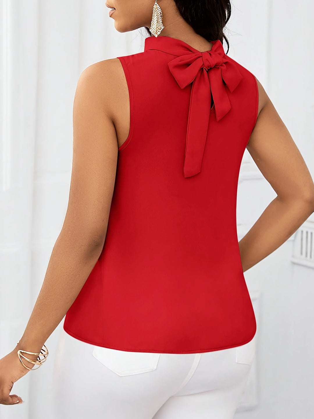 Bow-Neck Sleeveless Top for Women