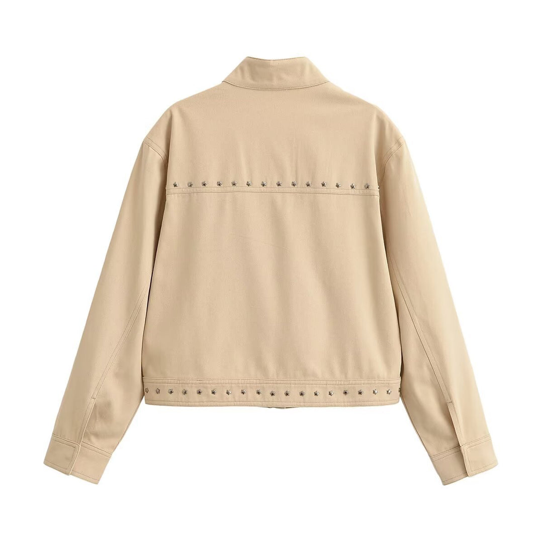Women's Cropped Jacket – Collared, Khaki