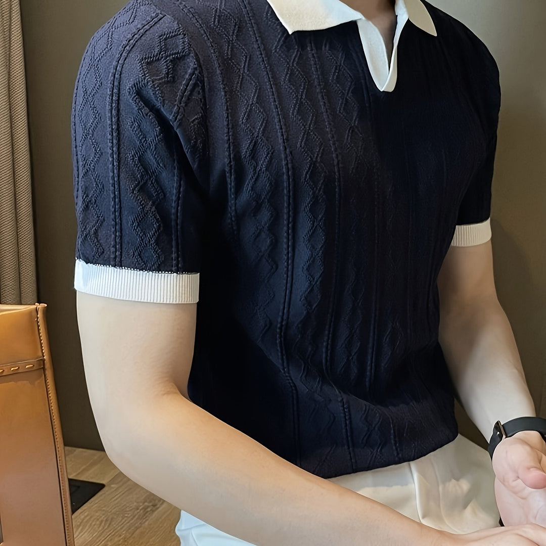 Contrast-Collar Polo Shirt for Men, Textured Style