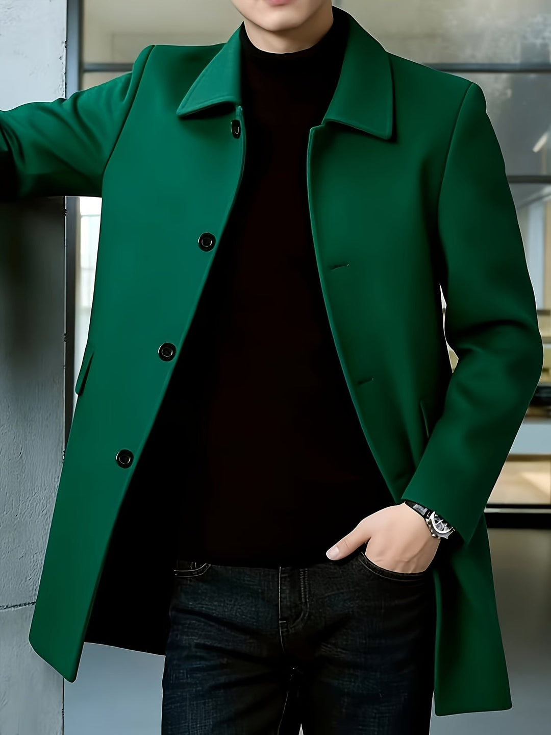 Single-Breasted Overcoat, Men's Refined Fit