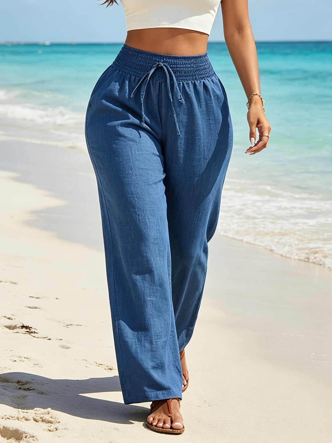 Navy Flowing Wide-Leg Trousers for Women