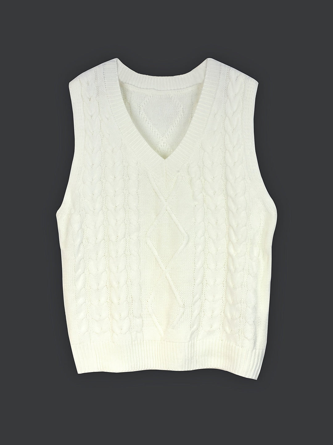 Ladies Cozy Cable-Knit V-Neck Sweater Vest