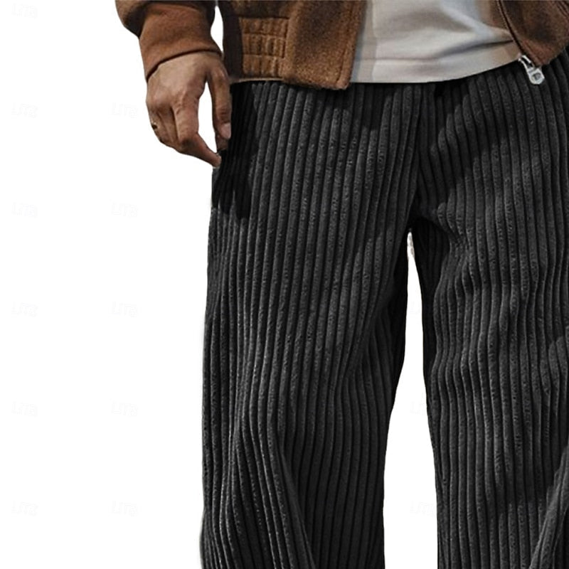 Relaxed Ribbed Wide-Leg Pants for Men