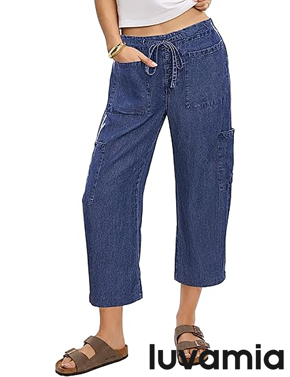 Women's Wide-Leg Denim Jeans with Drawstring – Elastic Waist