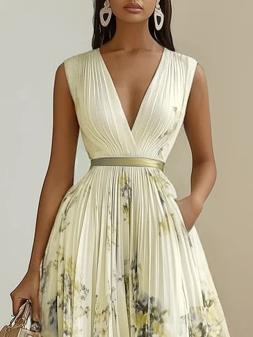Sleeveless Long V-Neck Dress for Women, Elegant Style