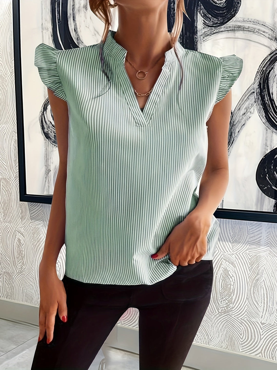 Ruffle-Sleeve V-Neck Blouse for Women