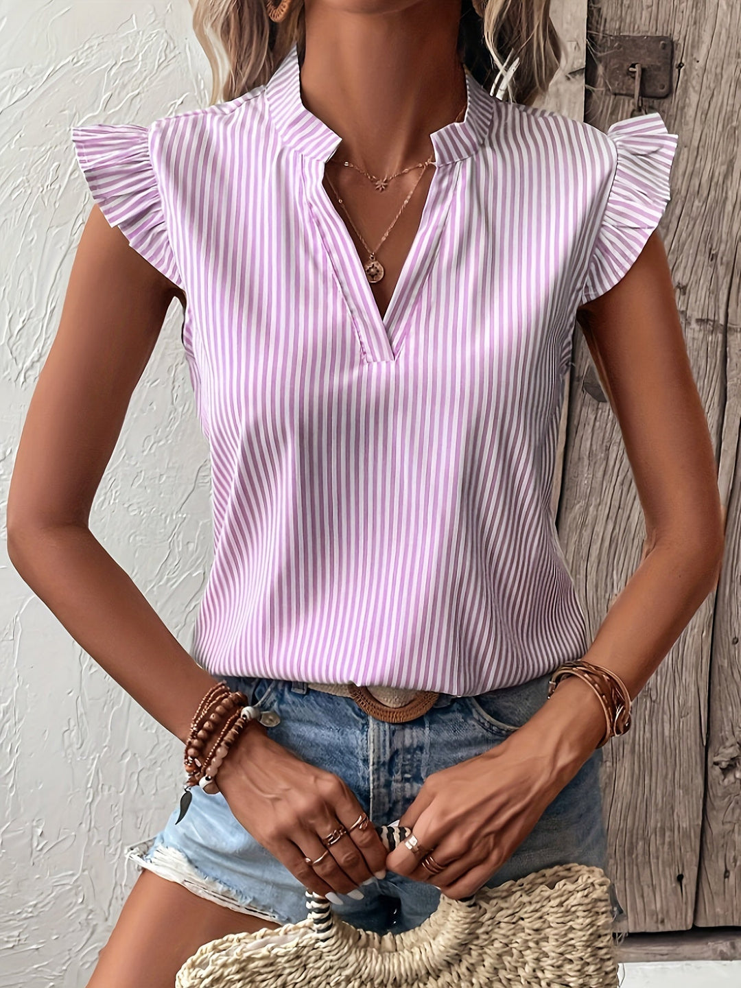 Ruffle-Sleeve V-Neck Blouse for Women
