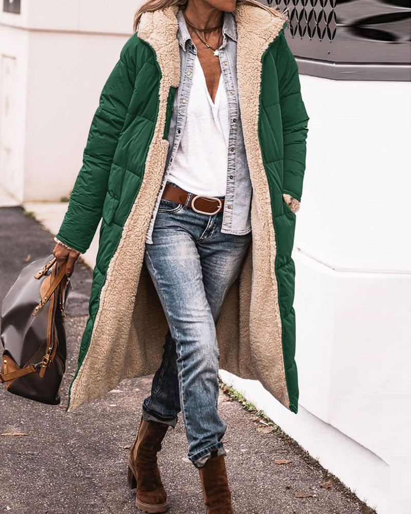 Women's Hooded Quilted Sherpa Winter Jacket – Reversible