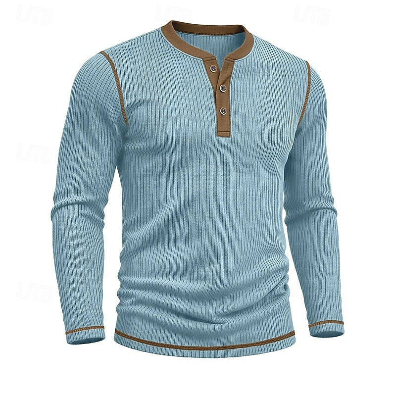 Ribbed Henley Shirt for Men, Plus Size