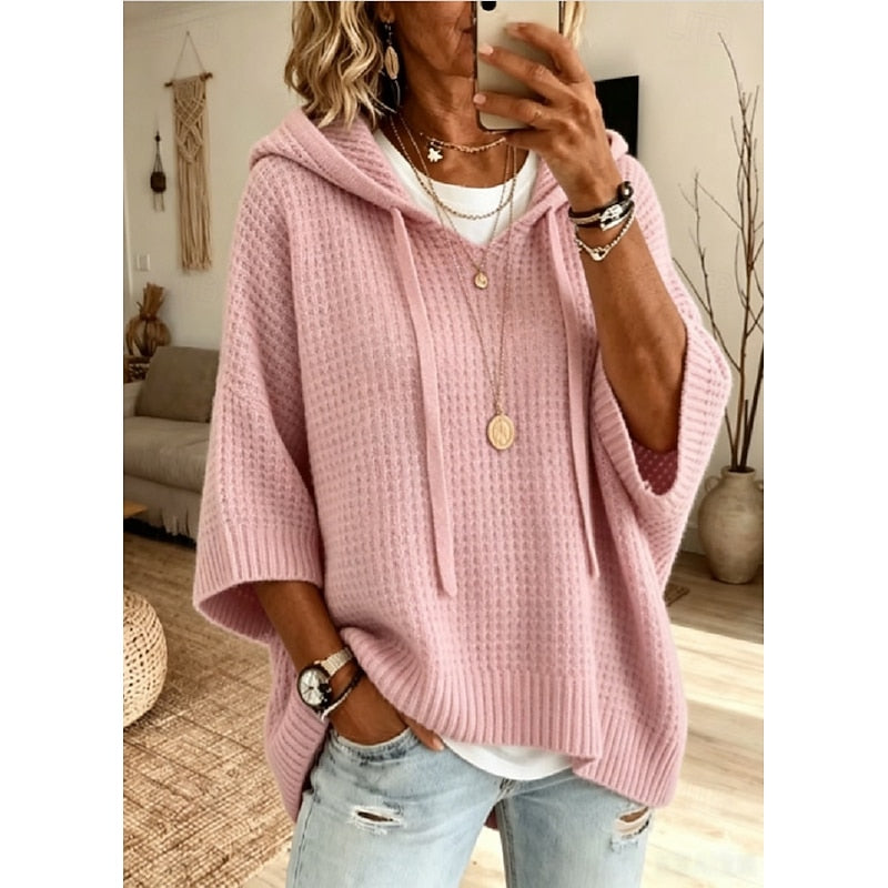 Relaxed Waffle-Textured Hoodie for Women